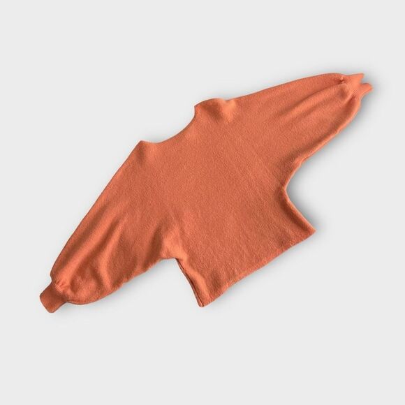 Women's Orange Abstract Patterned Sz L Crew Neck Lantern Balloon Sleeve Sweater - Picture 10 of 12